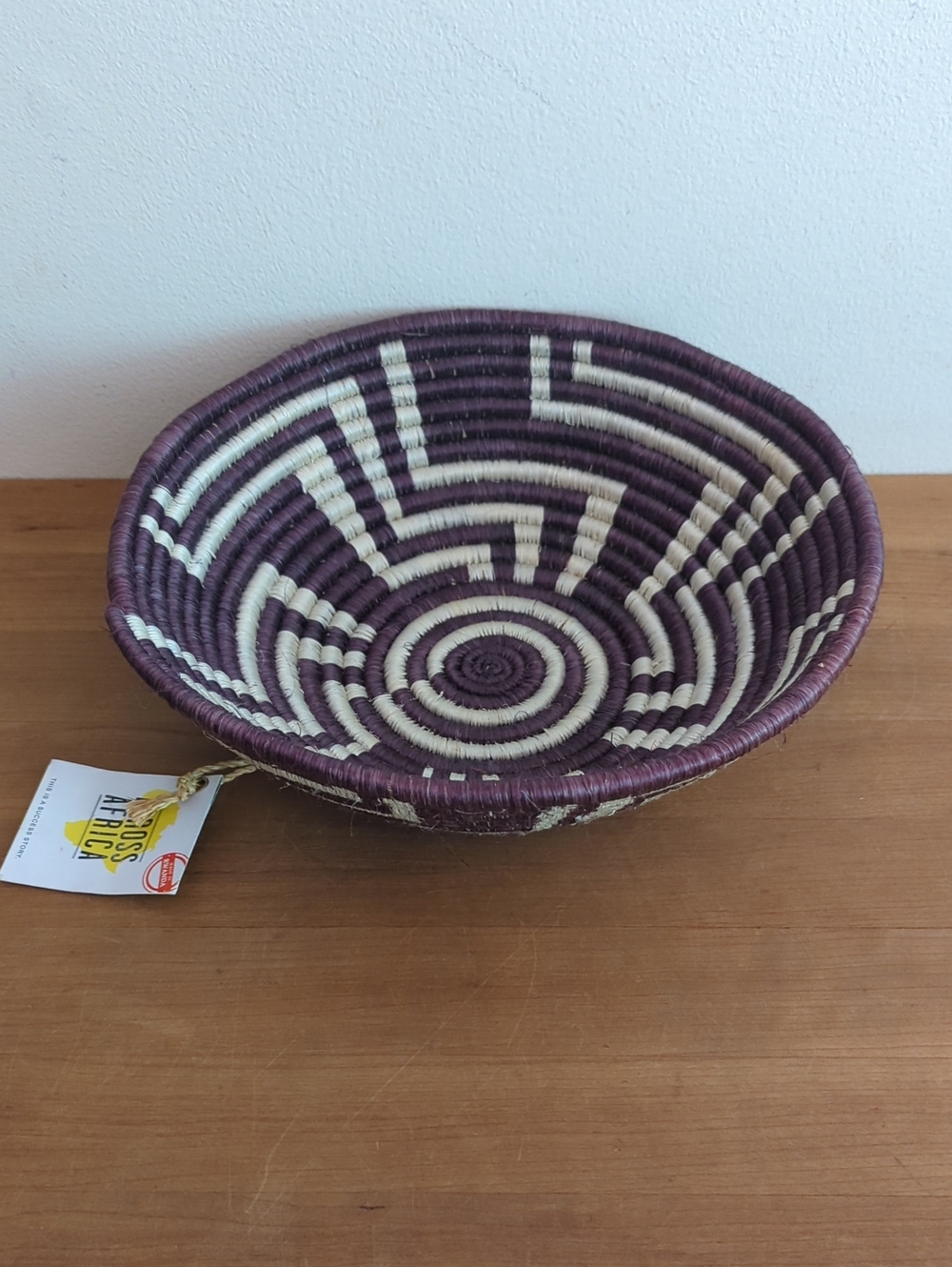 Handwoven Purple and Natural Rattan Decorative Bowl